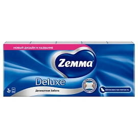 Носовые платочки бумажные Zewa Deluxe 3-слойные (10 пачек по 10 платков)