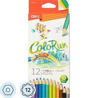 Карандаши цветные Deli 12 карандашей 12 цветов шестигранные (металлические)