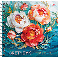Скетчбук 40л., 170*170 BG "Пионы", на гребне, матовая ламинация, выборочный лак, 120г/м2 фото Скетчбук 40л., 170*170 BG "Пионы", на гребне, матовая ламинация, выборочный лак, 120г/м2
