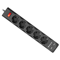 Сетевой фильтр Defender DFS 755 5 розеток 5,0м, 2xUSB, 2.1A, черный фото Сетевой фильтр Defender DFS 755 5 розеток 5,0м, 2xUSB, 2.1A, черный