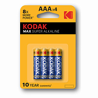 Батарейки алкалиновые "мизинчиковые" КОМПЛЕКТ 4 шт., KODAK Max Super Alkaline, ААА (LR03,15А), блистер, Б0005124 фото Батарейки алкалиновые "мизинчиковые" КОМПЛЕКТ 4 шт., KODAK Max Super Alkaline, ААА (LR03,15А), блистер, Б0005124