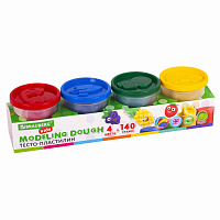 Пластилин-тесто для лепки BRAUBERG KIDS, 4 цвета, 560 г, яркие классические цвета, крышки-штампики, 106715 фото Пластилин-тесто для лепки BRAUBERG KIDS, 4 цвета, 560 г, яркие классические цвета, крышки-штампики, 106715
