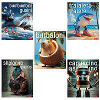Тетрадь А5 48 л., HATBER, скоба, клетка, обложка картон, Brain rot content (микс в спайке), 093131, 48Т5В1