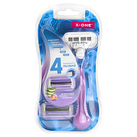 Бритвенный станок многоразовый женский, 4 лезвия, 2 кассеты, плавающая головка, X-ONE (ИКС-УАН), 700018