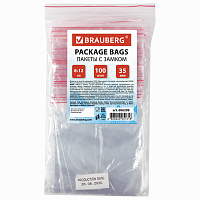 Пакеты с замком ZIP LOCK "зиплок", комплект 100 шт., 80х120 мм, ПВД, толщина 35 микрон, BRAUBERG, 606209 фото Пакеты с замком ZIP LOCK "зиплок", комплект 100 шт., 80х120 мм, ПВД, толщина 35 микрон, BRAUBERG, 606209