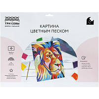 Картина цветным песком ТРИ СОВЫ "Яркий лев", картонный пакет с европодвесом фото Картина цветным песком ТРИ СОВЫ "Яркий лев", картонный пакет с европодвесом