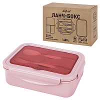 Ланч-бокс контейнер 2 секции, 3+1 отделения, 1,4 л, ложка, вилка, 7х21х14 см, розовый, Joylux, 609348 фото Ланч-бокс контейнер 2 секции, 3+1 отделения, 1,4 л, ложка, вилка, 7х21х14 см, розовый, Joylux, 609348