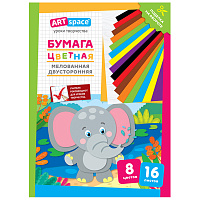 Цветная бумага мелованная А4, ArtSpace, двустор., 16л., 8цв., "Слон фото Цветная бумага мелованная А4, ArtSpace, двустор., 16л., 8цв., "Слон