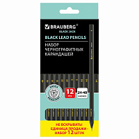 Карандаши чернографитные BRAUBERG НАБОР 12 шт., "Black Jack", 2Н-4В, без резинки, черные, дерево, заточенные, 180620 фото Карандаши чернографитные BRAUBERG НАБОР 12 шт., "Black Jack", 2Н-4В, без резинки, черные, дерево, заточенные, 180620