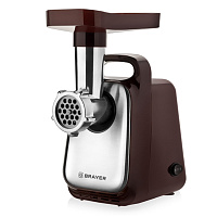 Мясорубка BRAYER BR1601, 1300 Вт, производительность 1,5 кг/мин, металлический шнек, реверс, пластик, коричневая/серебро фото Мясорубка BRAYER BR1601, 1300 Вт, производительность 1,5 кг/мин, металлический шнек, реверс, пластик, коричневая/серебро