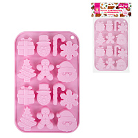 Форма для выпечки новогодняя 20,5х13 см "Xmas Sweets", силикон, 14 ячеек, рецепт, ЗОЛОТАЯ СКАЗКА, 592471