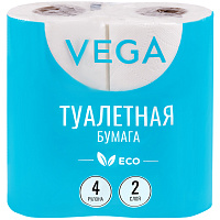 Бумага туалетная Vega 2-слойная, 4шт., эко, 15м, тиснение, белая фото Бумага туалетная Vega 2-слойная, 4шт., эко, 15м, тиснение, белая