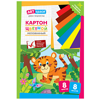 Картон цветной А4, ArtSpace, 8л., 8цв., мелованный, в папке, "Тигренок фото Картон цветной А4, ArtSpace, 8л., 8цв., мелованный, в папке, "Тигренок