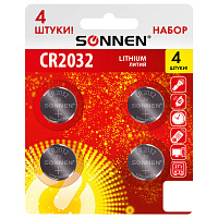 Батарейки литиевые SONNEN Lithium CR2032, "таблетки, дисковые, кнопочные", КОМПЛЕКТ 4 шт., блистер, 457142 фото Батарейки литиевые SONNEN Lithium CR2032, "таблетки, дисковые, кнопочные", КОМПЛЕКТ 4 шт., блистер, 457142