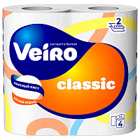Бумага туалетная Veiro Classic 2-слойная белая (4 рулона в упаковке)