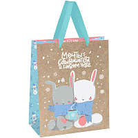 Пакет подарочный 18*23*10см MESHU "Cute bunny", фольга, блестки, крафт фото Пакет подарочный 18*23*10см MESHU "Cute bunny", фольга, блестки, крафт