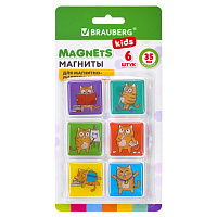 Магниты квадратные стеклянные 35 мм для досок магнитно-маркерных, НАБОР 6 шт., "Кот-энтузиаст" BRAUBERG KIDS, блистер, 272514