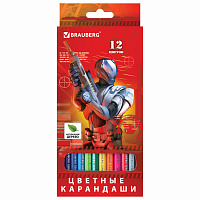 Карандаши цветные BRAUBERG "Star Patrol", 12 цветов, шестигранные, грифель 3 мм, натуральное дерево, 180532 фото Карандаши цветные BRAUBERG "Star Patrol", 12 цветов, шестигранные, грифель 3 мм, натуральное дерево, 180532