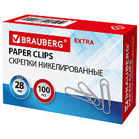 Скрепки EXTRA BRAUBERG 28 мм никелированные 100 штук, 271312 фото Скрепки EXTRA BRAUBERG 28 мм никелированные 100 штук, 271312