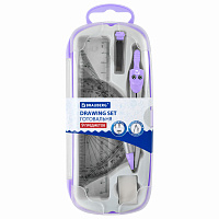 Готовальня BRAUBERG SCHOOL KIT, 9 предметов, циркуль 125 мм, чертежные принадлежности, лаванда, 210713 фото Готовальня BRAUBERG SCHOOL KIT, 9 предметов, циркуль 125 мм, чертежные принадлежности, лаванда, 210713