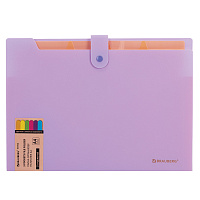 Папка-органайзер на кнопке 5 отделений, BRAUBERG "Extra", А4, лиловая с персиковым, 274098