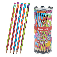 Карандаш чернографитный BRAUBERG "MIX", 1 шт., HB, с ластиком, корпус ассорти, 181760