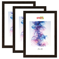 Рамка 21х30 см со стеклом, КОМПЛЕКТ 3 штуки, багет 18 мм МДФ, STAFF "Grand", цвет венге, 391333