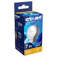 Лампа светодиодная Старт LED, серия "ЭКО" 7W30, тип А "груша", E27, 2700К, теплый свет, 15000ч