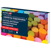 Пастель масляная BRAUBERG ART "Секреты художника", УТОЛЩЕННАЯ, 12 цветов, круглое сечение, 182099