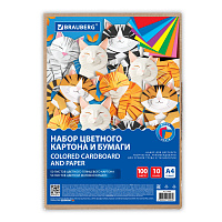 Набор цветного картона и бумаги А4 50+50 л., 10 цветов (картон мелованный + бумага офсетная) в коробке, BRAUBERG, 116421 фото Набор цветного картона и бумаги А4 50+50 л., 10 цветов (картон мелованный + бумага офсетная) в коробке, BRAUBERG, 116421
