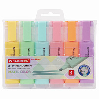 Набор текстовыделителей 6 ЦВЕТОВ, BRAUBERG "ORIGINAL PASTEL", линия письма 1-5 мм, 151698 фото Набор текстовыделителей 6 ЦВЕТОВ, BRAUBERG "ORIGINAL PASTEL", линия письма 1-5 мм, 151698