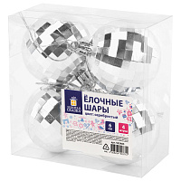 Украшение ёлочное 4 шт., 6 см, "Диско-шар", пластик, серебристый, ЗОЛОТАЯ СКАЗКА, 592485