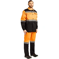 Костюм дорожный летний с полукомбинезоном лд01-КПК оранжевый/чёрный с СОП (размер 112-116 (56-58), рост 170-176)