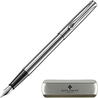 Ручка перьевая Diplomat Traveller Stainless Steel F цвет чернил синий, цвет корпуса серебристый (артикул производителя D10057495) фото Ручка перьевая Diplomat Traveller Stainless Steel F цвет чернил синий, цвет корпуса серебристый (артикул производителя D10057495)
