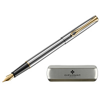 Ручка перьевая Diplomat Traveller Stainless Steel Gold F цвет чернил синий, цвет корпуса серебристый (артикул производителя D10057453) фото Ручка перьевая Diplomat Traveller Stainless Steel Gold F цвет чернил синий, цвет корпуса серебристый (артикул производителя D10057453)