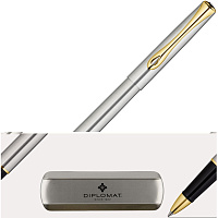 Роллер Diplomat Traveller Stainless Steel Gold цвет чернил синий, цвет корпуса серебристый (артикул производителя D20000651) фото Роллер Diplomat Traveller Stainless Steel Gold цвет чернил синий, цвет корпуса серебристый (артикул производителя D20000651)