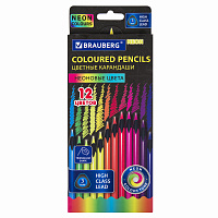 Карандаши цветные BRAUBERG NEON, 12 неоновых цветов, трехгранные, грифель 3 мм, черное дерево, 181852 фото Карандаши цветные BRAUBERG NEON, 12 неоновых цветов, трехгранные, грифель 3 мм, черное дерево, 181852