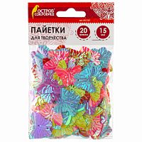 Пайетки для творчества "Бабочки", яркие, цвет ассорти, 5 цветов, 15 мм, 20 грамм, ОСТРОВ СОКРОВИЩ, 661281