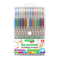 Ручки гелевые BRAUBERG KIDS "CUTE ANIMALS", НАБОР 24 ЦВЕТА, корпус с печатью, узел 1 мм, линия письма 0,7 мм, 144447