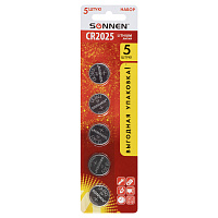 Батарейки литиевые SONNEN Lithium CR2025, "таблетки, дисковые, кнопочные", КОМПЛЕКТ 5 шт., блистер, 457140 фото Батарейки литиевые SONNEN Lithium CR2025, "таблетки, дисковые, кнопочные", КОМПЛЕКТ 5 шт., блистер, 457140