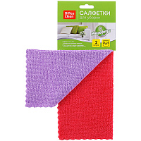 Салфетки для уборки OfficeClean "Универсальные", набор 2шт. (фиолетовая+красная), микрофибра, 25*25см, европодвес фото Салфетки для уборки OfficeClean "Универсальные", набор 2шт. (фиолетовая+красная), микрофибра, 25*25см, европодвес