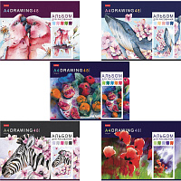 Альбом для рисования, А4, 48 листов, скоба, обложка картон, HATBER, 205х290 мм, "Акварельная палитра", 067588, 48А4В