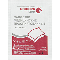 Салфетки спиртовые для инъекций Unicorn Med Soyuz спиртовая 60х100 мм (100 штук в упаковке) фото Салфетки спиртовые для инъекций Unicorn Med Soyuz спиртовая 60х100 мм (100 штук в упаковке)