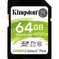 Карта памяти 64 ГБ SDXC Kingston Canvas Select Plus UHS-I U1 V10 (SDS2/64Gb) фото Карта памяти 64 ГБ SDXC Kingston Canvas Select Plus UHS-I U1 V10 (SDS2/64Gb)