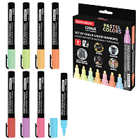 Маркеры меловые CHALK LIQUID MARKER, ПАСТЕЛЬ, НАБОР 8 ЦВЕТОВ, 3 мм, стираемые, BRAUBERG "CHALK", 152598