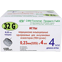 Иглы для шприц-ручек SFM 32G (0.23x4 мм, 100 штук в упаковке) фото Иглы для шприц-ручек SFM 32G (0.23x4 мм, 100 штук в упаковке)