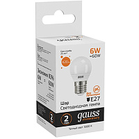 Лампа светодиодная Gauss LED Elementary G 6Вт E27 3000К 420Лм 220В 53216 фото Лампа светодиодная Gauss LED Elementary G 6Вт E27 3000К 420Лм 220В 53216