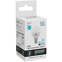 Лампа светодиодная Gauss LED Elementary G 6Вт E14 4100К 450Лм 220В 53126 фото Лампа светодиодная Gauss LED Elementary G 6Вт E14 4100К 450Лм 220В 53126