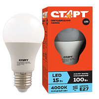 Лампа светодиодная Старт Eco А 15Вт E27 4000К 1200Лм 240В LEDGLSE27 15W40 фото Лампа светодиодная Старт Eco А 15Вт E27 4000К 1200Лм 240В LEDGLSE27 15W40