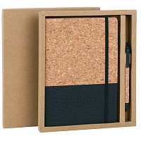 Блокнот в наборе с ручкой А5, 145х213 мм, BRAUBERG "Cork", под кожу, ЭКО обложка, 80 листов, черный, 116865